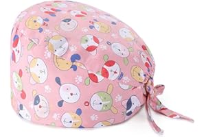 LEEQBCR 1 Piece Cotton Surgical Hat Adjustable with Button Chef's Hat Work Cap Printed Nurse's Hat Unisex Dust Cap for Men Women (Red)