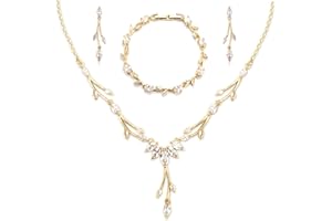 CERSLIMO Parure de bijoux argenté/doré/or rose - Ensemble de bijoux de mariage - Avec zircone cubique 5A - Collier et boucles d'oreilles - Plaqué or blanc - Avec boîte cadeau - Cadeau pour femme
