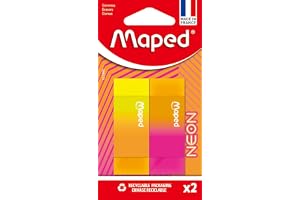 MAPED Neon Set med 2 radergummin med hög precision, ren och smidig radering utan fläckar, högkvalitativt skolmaterial för bar