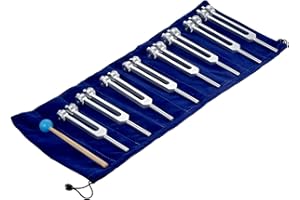 DRELD Chakra Tuning Forks Set, 7 Chakra and 1 Soul Purpose Weighted Tuning Forks with Silicone Hammer, Bag, Cleaning Cloth, for Healing, Sound Therapy, Musical Instrument, Balancing, Vibration (Silver)