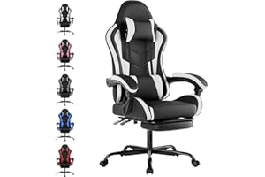 WOTSTA Gaming Chair Computerstuhl Ergonomischer Gaming Stuhl mit Fußstütze Bürostuhl Ergonomischer Computerstuhl mit Lendenwirbelstütze (BLKWT)