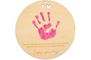 NAGU EN - MADRE souvenir bois Empreinte ou dessin bébé Fête des mères Cadeau pour maman Premièrement. Souvenir à accrocher sur bois circulaire de 20 cm de diamètre. Cadeau Fête des Mères Bébé Manualités