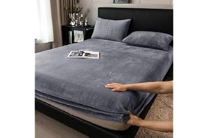 ‎BOQINGZHU Boqingzhu Flauschige Plüsch Spannbettlaken 140x200cm Grau Winter Warm Flanell Fleece Biber Samt Cashmere Touch Spannbetttuch Kuschelig Bettlaken für 25 bis 30cm Matraze