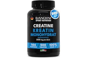 ‎BANDINI Bandini® Creatin Monohydrat 500 Tabletten | Training, Sport, Fitness | 5 Monate Vorrat | Alternative zu Kreatin Kapseln & Pulver | Pre & Intra Workout | Halal & Vegan, Mesh Faktor 200