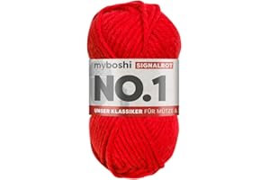 myboshi No.1 Wolle zum Häkeln und Stricken, Schnellstrickgarn, langlebige Mützenwolle, Strickwolle, Häkelwolle, mulesing-frei, 50g, Ll 55m Rot (Signalrot), 1 Knäuel