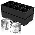 YCBXL Ice Cube Tray, Flexible 8 Cavity Silicone Ice molds, Large Ice Cubes, Slow Melting Ice Trays for Whiskey, Cocktails & Juices, BPA Free - Black, Ice maker Pack of 2 (Cubes)