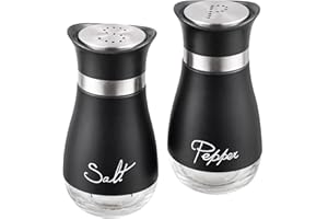 CCHONG Set de 2 Salières et Poivrières en Acier Inoxydable et Verre, Salière et Poivrière de Qualité Supérieur, Pot a Sel Accessoires de Cuisine (Noir)
