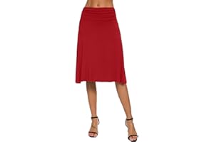 EXCHIC Donna Elegante Casual Elastico Midi Yoga Gonna Piega Media Vita Svasato A-Line Gonna