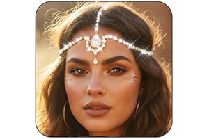 Reaky Rhinestone Head Chain Gold Headpiece Crystal Head Jewelry for Women (Gold, one size)