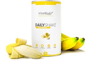 ‎VITALBODY+ SUPPLEMENTS VitalBodyPLUS® DailyShake, Fresh Banana, 450 g, Mahlzeitenersatz-Shake zum Abnehmen, 15 Mahlzeiten, nur 250 kcal pro Shake, vollwertig & kalorienarm ersetzen
