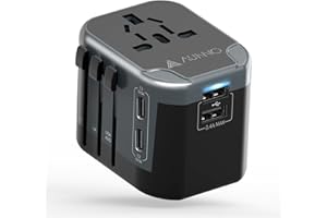 AUNNO Universal Travel Adapter, International Travel Plug Adapter with 2 USB-C and 2 USB Ports, All in One Plug Adaptor with Dual Safety Fuses, UK to European Plug Adaptor for EU USA Australia etc