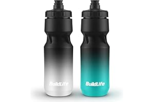 BuildLife 2 Pack Sports Water Bottle, 710ML Squeeze Water Bottle, Biking Water Bottles, BPA Free & Leakproof Cycling Bottles for Hiking, Outdoor Sports Dishwasher Safe (BlackBlue+BlackWhite)