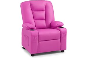 MCombo Big Size Kids Recliner Chair for Ages 3+, Kid Sofa Chair with Anti-tip Feet & Adjustable Backrest, Faux Leather Toddler Lounge Chair, Children Recliner Armchair for Boys Girls 7322 (Pink)