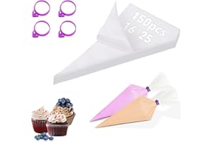 Ziamzra 150 Pezzi Sac a Poche Piccolo Sac a Poche Usa e Ggetta Trasparente Sac a Poche Professionali con 4 Clip Sacchetti Tubatura Silicone per Decorare Cupcakes Torte(25X16cm)