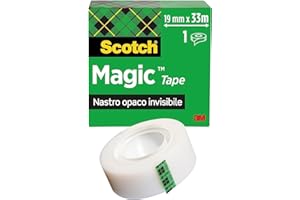 Scotch Magic Tape Nastro Adesivo Trasparente - 1 Rotolo - 19mm x 33m - Nastro Trasparente Opaco e Scrivibile Ideale per Casa, Ufficio e Scuola