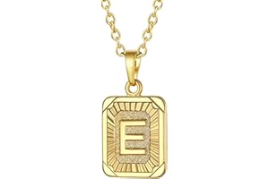 FOCALOOK Buchstaben Kette Damen Rechteck Anhänger Kette Gold Herren Namenskette Initial Necklace Kette mit Buchstaben A bis Z Schmuck für Geburtstag