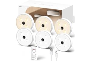 EZVALO Under Carbinet Kitchen Lights, Wireless LED Puck Lights Remote Control, 1200mAh Group Control Operated 3000K/5000K (Pack of 6)