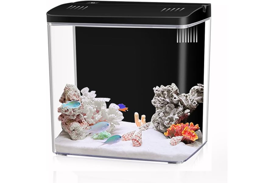 Craftsboys 4.5L Aquarium Starter Kits, Small Arcrylic Betta Fish Tank with Led Lights and Backwall Filter (Black)