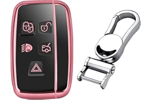 M.JVisun Soft TPU Case Cover Protector Case for Land Rover, Car Remote Key Fob Case for Land Rover Discovery 4/Sport Freelander 2 for Range Rover Evoque/Sport/Velar - Glossy Pink - Metal Keychain