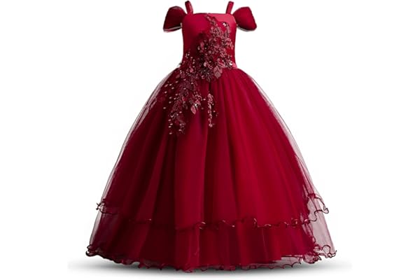 TTYAOVO Robe à Fleurs pour Filles Concours de Mariage Princesse Robe de Bal Longue