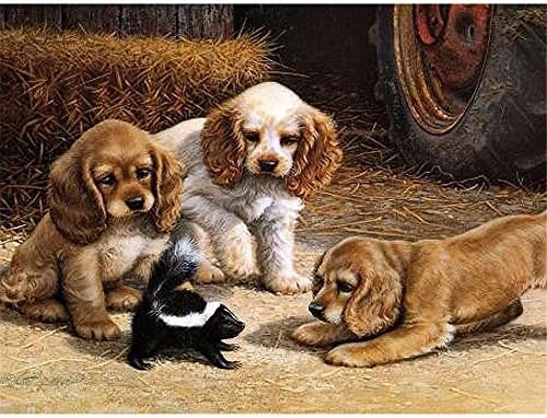 YANYANGXIN Diy Oil Paint by Number Kit,Digital Painting Suite,for Kids, Students, Adults Beginner with Brushes and Acrylic Pigment,Wall Art Artwork-puppy,band With Frame