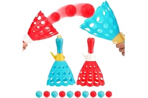 JESITAI Activités de jeu en plein air et en intérieur pour enfants avec 2 paniers lanceurs et 10 balles, terrain de camping sur pelouse, plage, jouets pour enfants de 5 6 7 8 9 10 ans et plus et adultes