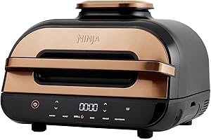 Ninja Foodi MAX Parrilla de interior y Freidora de aire, 3,8 l,6 en 1, Asar, Hornear y más, sensor digital cocción y brochetas, piezas aptas para lavavajillas, cobre y negro, Exclusivo Amazon, AG551EU