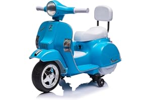 MR J TOYS&MORE Vespa Elettrica per Bambini - Sicura e Divertente, Motocicletta Giocattolo con Acceleratore a Pedale, Luci e Suoni, Batteria Ricaricabile 6V e Caricabatteria Incluso, Funzione Avanti/Indietro (Blu)