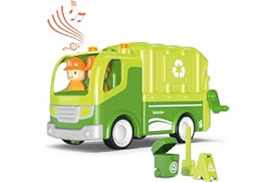 Wanborns Müllwagen für 1 2 3 4 Jahre alte Kleinkinder, Realistisches Auto mit Mülltonnenaufzug und Kippfunktion, Kinderspielfahrzeuge mit Sound & Licht