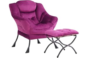 YOTATING Comfy Armchair with Footstool, Lazy Chair with Ottoman Leisure Accent Chair Relax Lounge Chair with Armrests & Side Pocket for Living Room & Small Spaces Armchair, Dark Purple