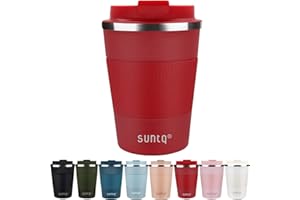 SUNTQ Reusable Coffee Cups Travel - Coffee Travel Mug with Leakproof Lid - Thermal Mug Insulated Cup - Stainless Steel Travel Cup with Rubber Grip - for Hot and Cold Drinks, 13oz/380ml Red