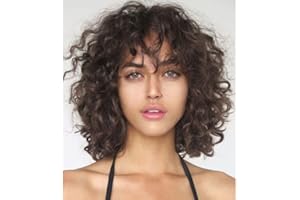 ‎SIUDUS Siudus Short Brown Curly Wig for Women with Fringe Shoulder Length Natural Synthetic Hair Wigs for Daily Party Use