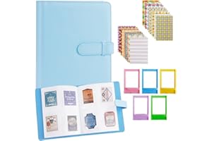 HMIEPRS 256 Pockets Photo Album with DIY Accessories, Instant Camera Photo Album Compatible with Fujifilm Instax Mini (5.4cm x 8.6cm), PU Photo Album for 3 Inch Film (within 5.8cm x 8.8cm) (Blue)