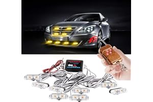 yifengshun 8 in 1 LED Lumières Stroboscopiques D'urgence pour Camion Véhicule Avertissement Clignotant Grille de Guide Flash DRL Police Voiture Moto DC12V Télécommande Sans Fil (Ambre)