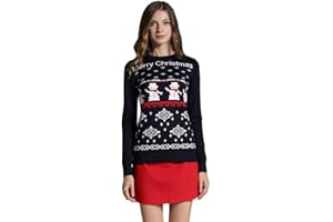 PASKYEE Women's Ugly Reindeer Christmas Sweater Jumper, Cute Girls New Year Crew Neck Knit Xmas Pullover