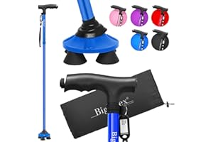 BigAlex Gehstock mit Licht für Damen und Herren, Faltbare, Klappbar, Höhenverstellbare Gehstöcke für Senioren & Erwachsene, Aufstehhilfe, Gehhilfe Stock mit Rutschfester Quad-Basis für Stabil