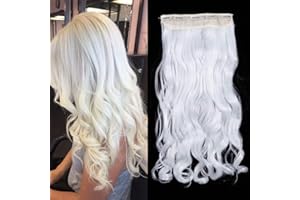 ‎TESS TESS Clip in Extensions Gewellt 60 cm, Weiß Haarverlängerung 1 Teil 5 Clips Hair Extensions Clip in Synthetic Haarteil für Frauen
