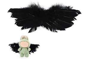 Sinbana Federflügel für Puppen, Zubehör zum Anziehen von Puppen Süße Federflügel für 17cm Große Puppens Weiche Puppenflügel-Kleidung nur Flügel Enthalten (Schwarz)
