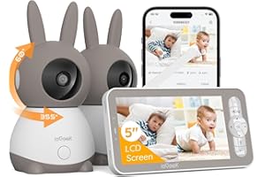 ieGeek 2K WiFi Baby Monitor with Two Cameras, Phone App & 5" Split-Screen Control, Smart Video Camera, Night Vision, Automatic Tracking, PTZ, Crying Detection, Temperature/Humidity Sensor, Baby Gift