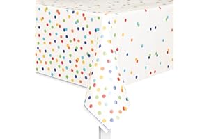 UNIQUE Rainbow Polka Dots Rectangular Plastic Table Cover (137cm x 213cm) 1 Piece - Vibrant & Durable Tablecloth for Parties and Events, 84" x 54"