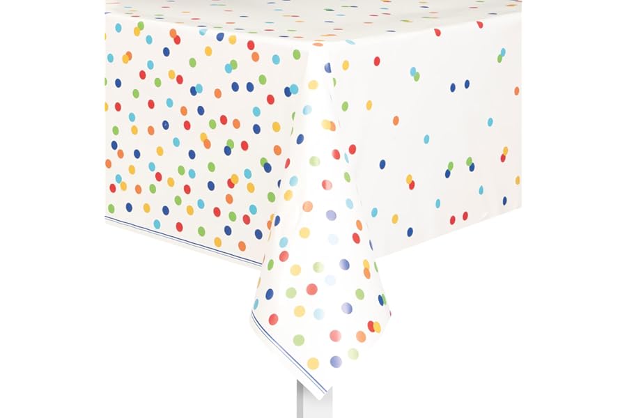 Rainbow Polka Dots Rectangular Plastic Table Cover (137cm x 213cm) 1 Piece - Vibrant & Durable Tablecloth for Parties and Events, 84" x 54"