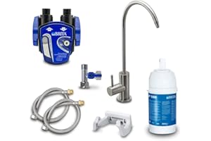 AORA | Untertisch-Wasserfilter-System mit 1-Weg-Wasserhahn | kompatibel mit BRITA Filter P1000 & Filterkopf | reduziert Kalk & verbessert Geschmack | SOFIA Edelstahl gebürstet ohne Digiflow