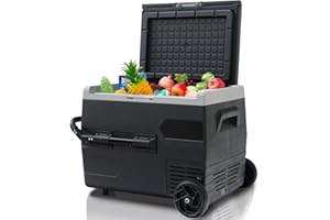 SMETA Glacière Electrique,Glaciere a Compression 65L,Glaciere Electrique Voiture,-20°C - 20°C,12/24V DC 220V AC,Roulettes et Porte-Gobelets et LED