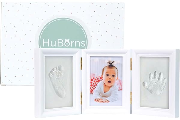 HuBorns - Cadre Empreinte Main Pied Bebe avec Argile Anti-fissuration, Kit Empreinte Bebe pour Cadeau Bebe Naissance, Cadre Empreinte Bébé avec Matériaux de Qualité (Argile)