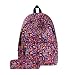 Produktbild Quner Rucksack + Mäppchen ,Modisch Blumen Muster Mädchen Schultasche Waschbar Polyester Student Backpack Reisetasche Casual Rucksack Freizeit Outdoor Rot