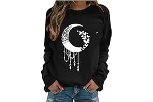 BUDAOWENG Sweat Femme sans Capuche Chic Imprimé Plume Sweat Shirt Femme Manche Longue Chemisier Femme Chic Et élégant Col Rond Sweatshirt Femme Grande Taille Pull Femme Sexy Top