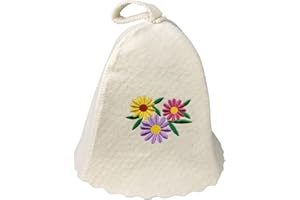 ‎GMMH GMMH® Saunahut aus Wollfilz, Saunamütze für Damen, Blumen Muster und Design, Filz Kopfschutz Saunakappe Filzkappe Mütze Filzhut Hut Kappe für Sauna, Banya, Finnische Sauna (3 Blumen 1127)