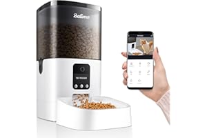 Balimo Distributore Automatico Cibo Gatti con Telecamera 1080P, 2.4G WiFi Dispenser Crocchette Gatto, 4L Distributore Automatico Cibo Cani con APP Video Audio Visione, Da 1 a 8 pasti al giorno