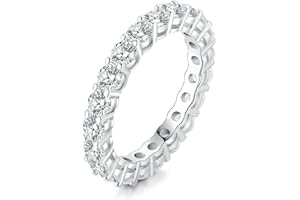 JewelryPalace Anello Half Eternity Donna Argento con Cubica Zirconia, Anelli Donna 925 con 6 Pietre a Taglio Rotondo, Fede Nuziale in Tre Ori Anello Eternity Matrimonio Argento Set Gioielli