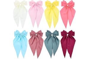 Cinaci 8 Pieces Long Tail Silky Satin Big Bow Hair Clips Barrettes for Women Girls Teens Kids